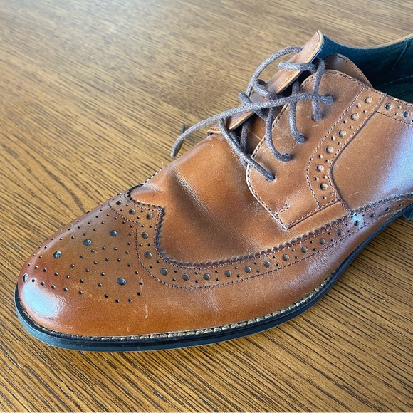Stacy Adams Garrison Wing-Tip Oxfords Cognac Brown Tan - Picture 4 of 15